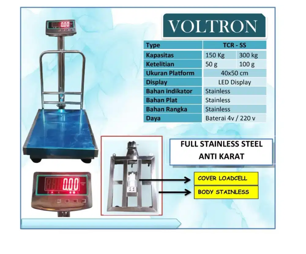 Timbangan Digital 300 Kg Stainless steel Waterproof Merk Voltron
