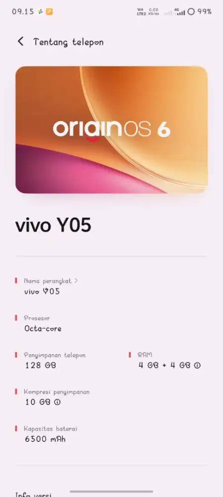Vivo Y05 ram 4+4/128