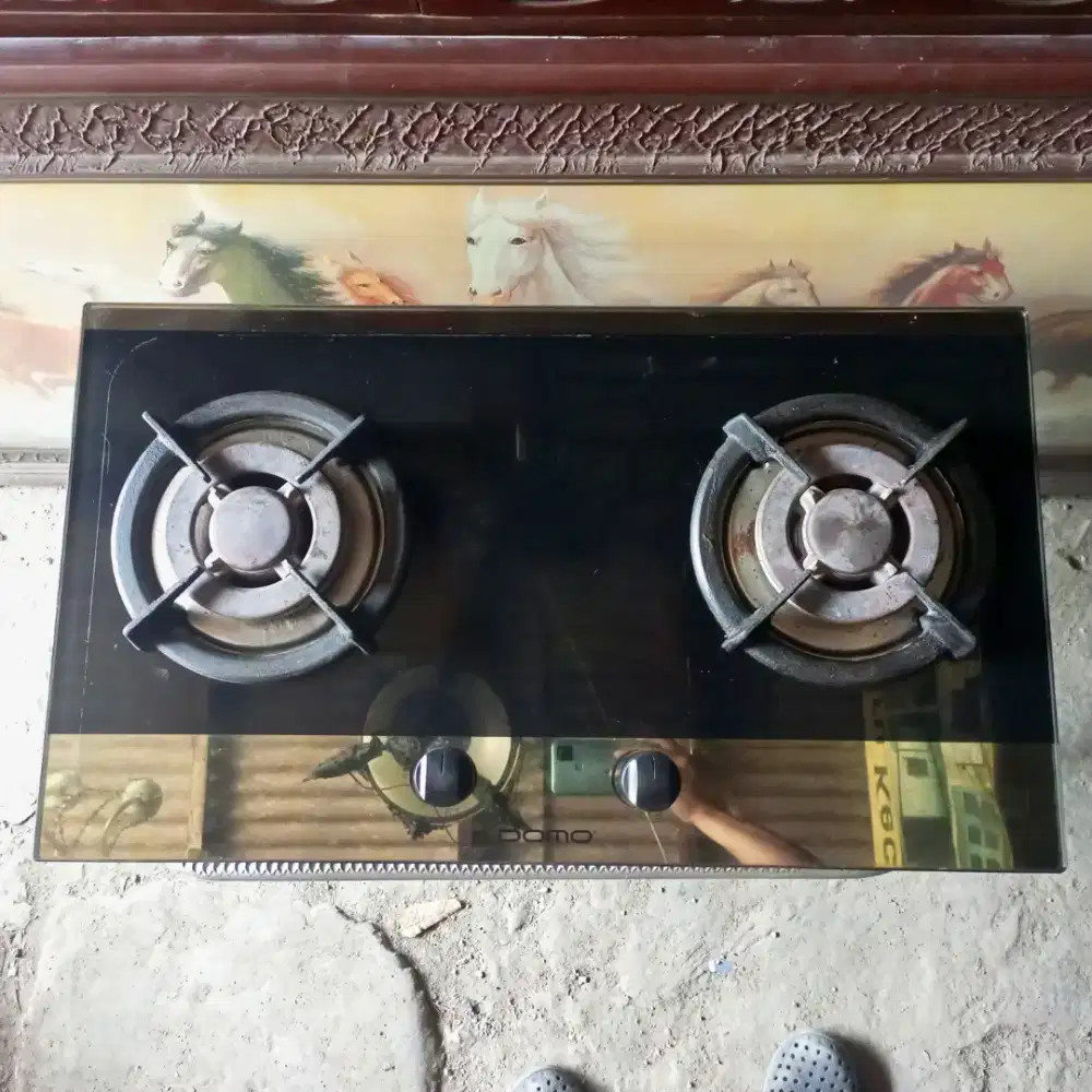 Built-in Hob Domo Tempered Glass 2 Tungku • Kompor Gas Tanam Api Biru