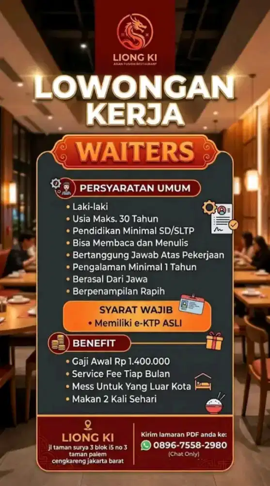 Lowongan Kerja Waiters (laki-laki jawa)