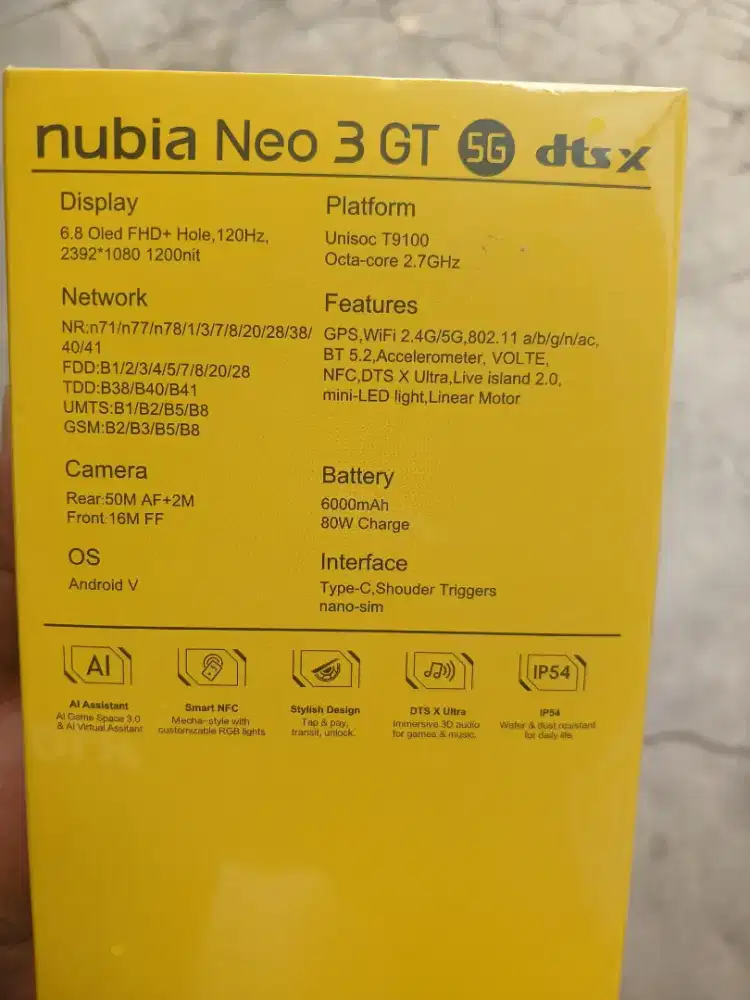 Nubia Neo 3 GT 5G 8Gb 256Gb Gaming T9100 6000mAh Layar Oled Trigger