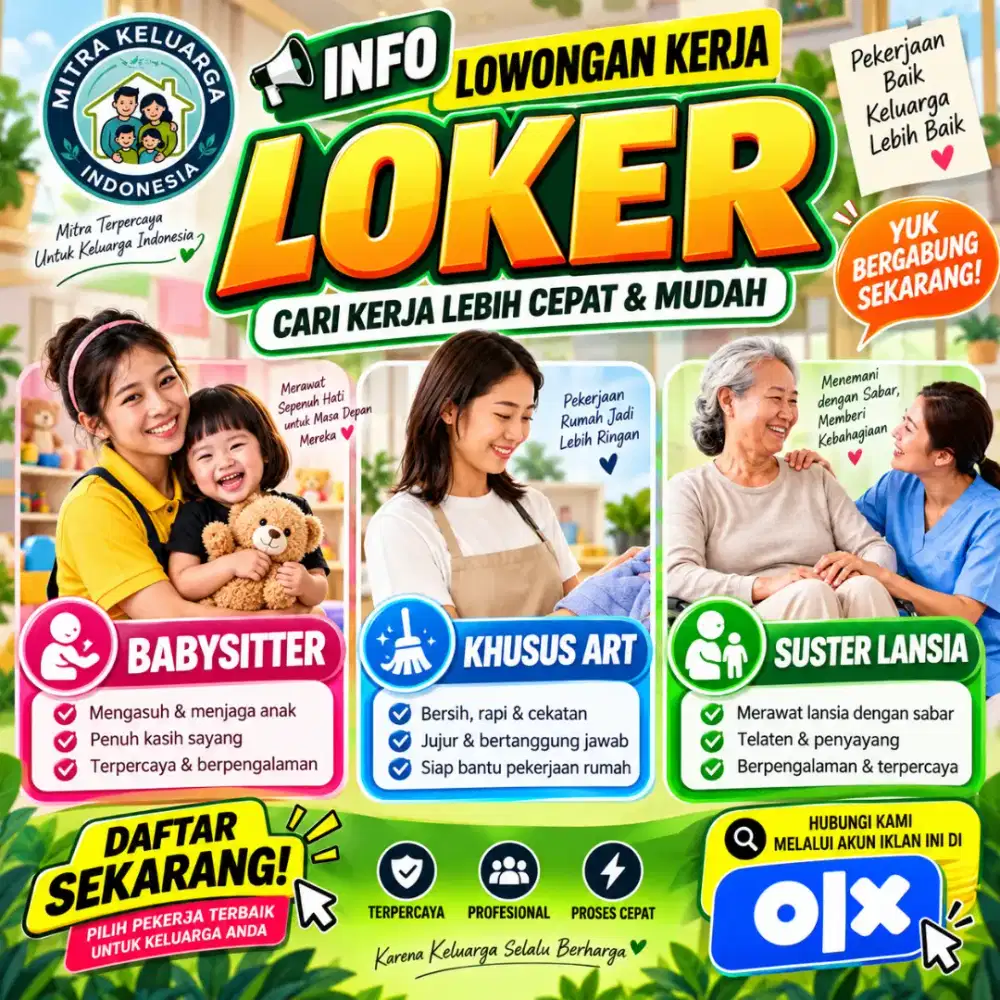 Lowongan kerja wanita art, babysitter, suster lansia