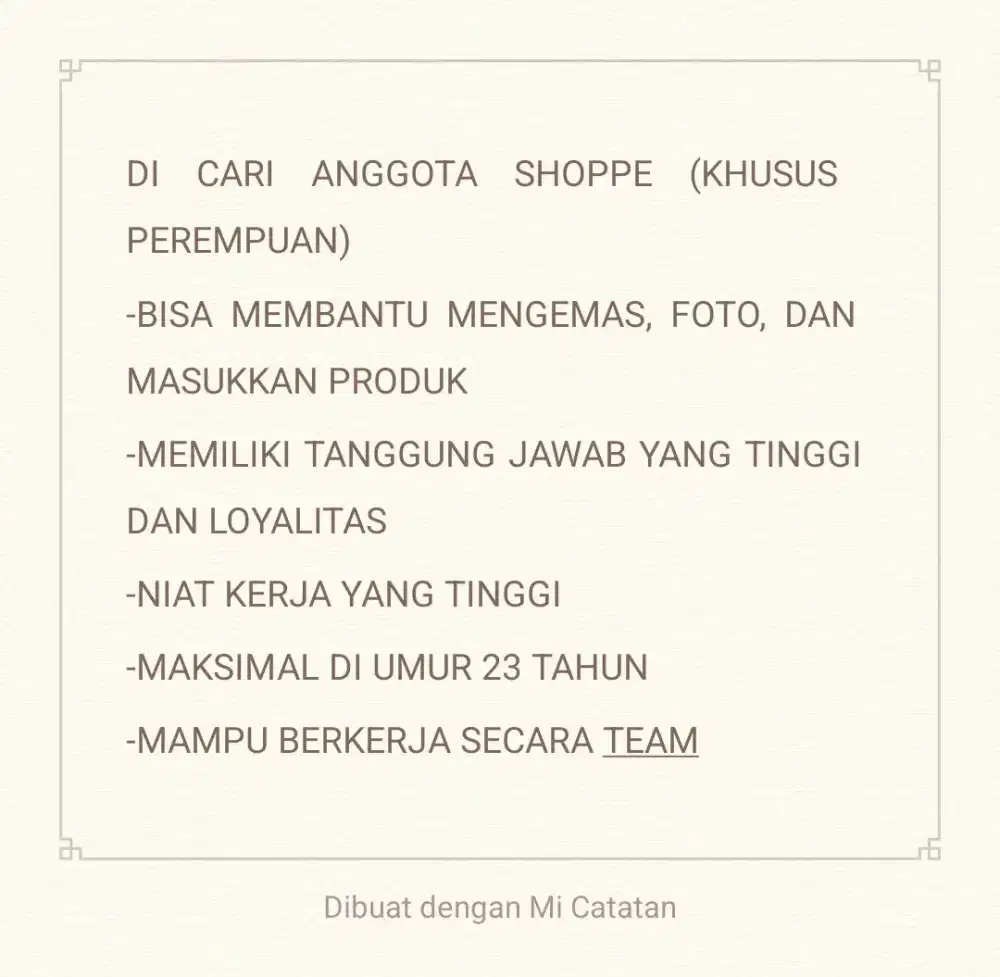 DI CARI KARIAWAN BUAT SHOPPE