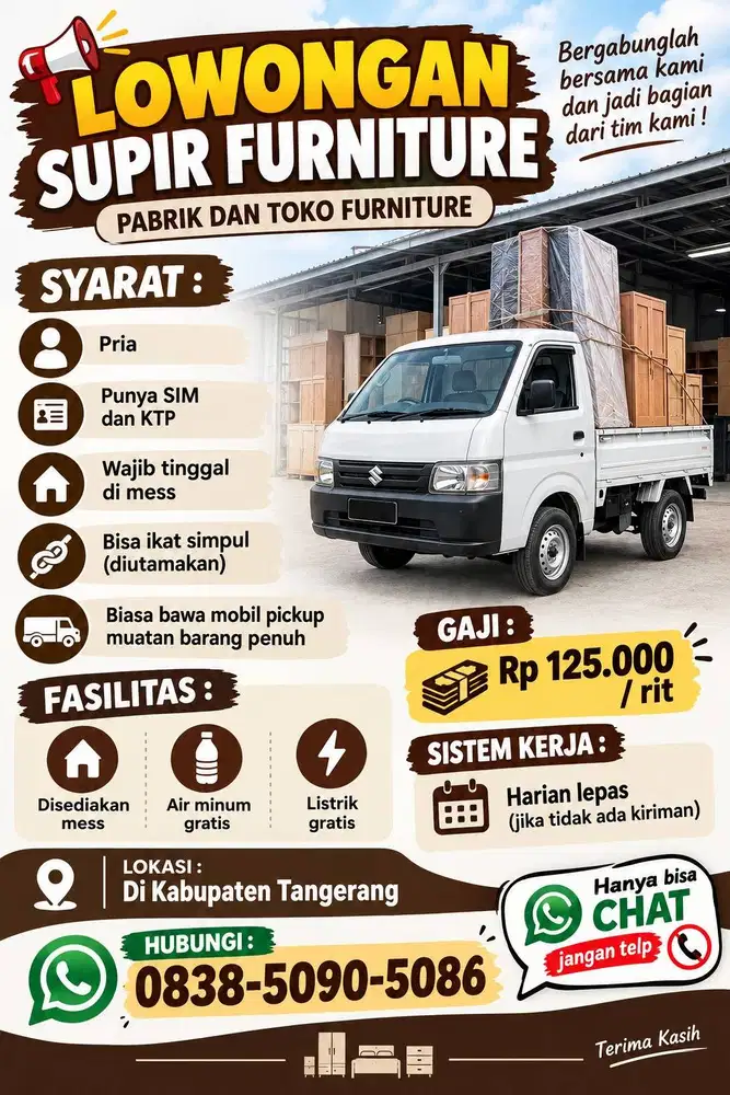 DICARI CEPAT SUPIR TOKO FURNITURE