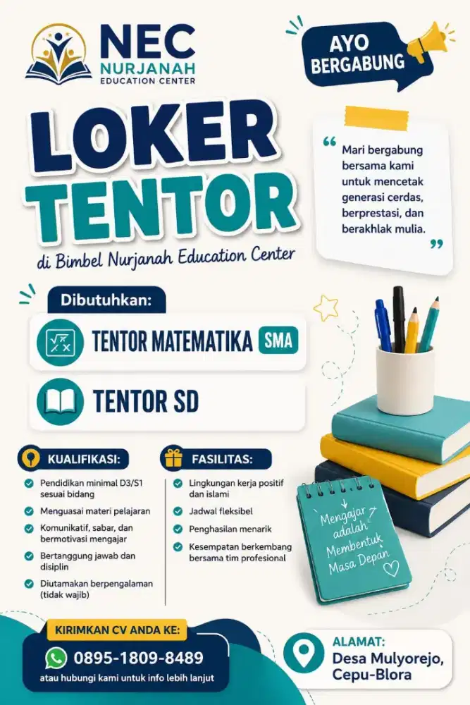 Lowongan Kerja Tentor Matematika SMP dan SMA