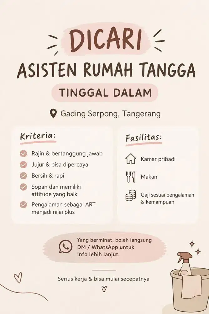 Asisten Rumah Tangga (tinggal dalem) di Gading Serpong