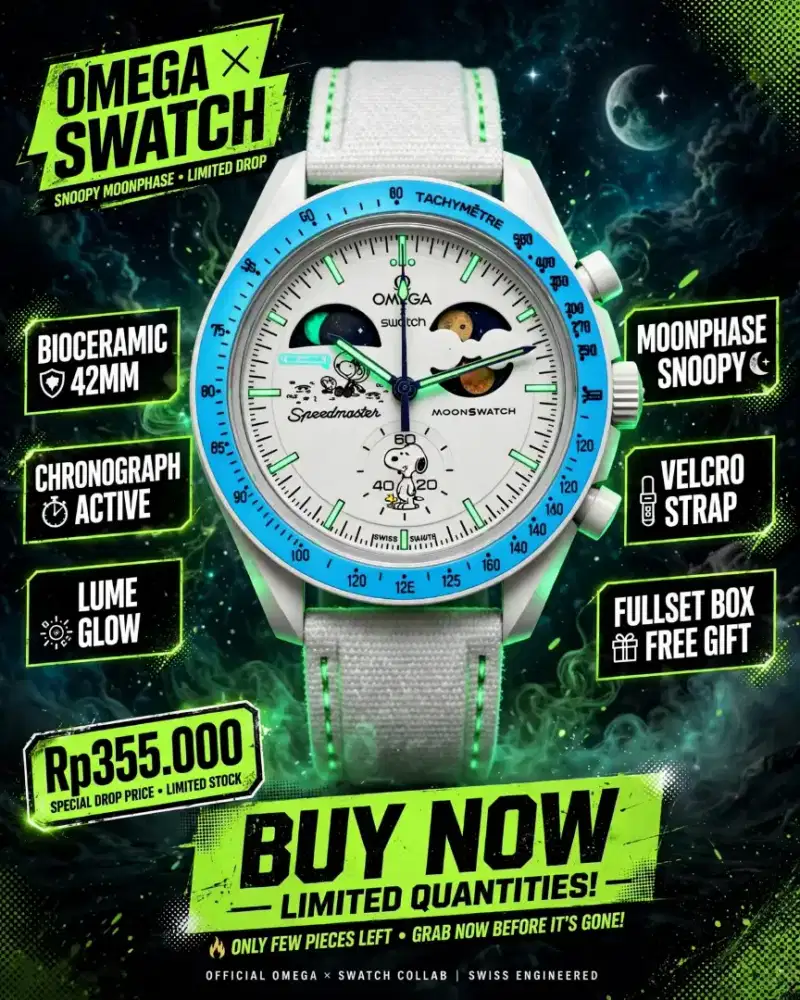 Jam Tangan OmS Snoopy Moonphase Chronograph Fullset