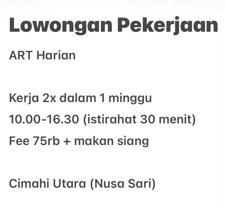 lowongan pekerjaan ART HARIAN