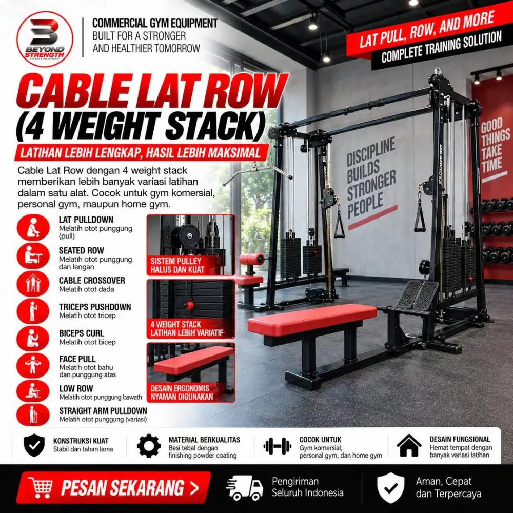 JUAL CABLE LAT ROW 4 WEIGHT STACK PURWOKERTO | ALAT FITNESS MULTIFUNGS