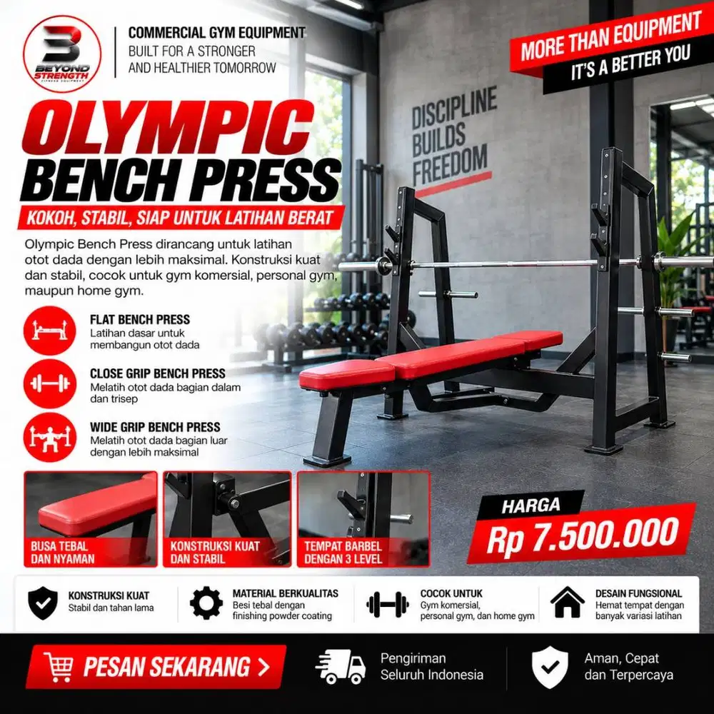 JUAL OLYMPIC BENCH PRESS PURWOKERTO | ALAT FITNESS GYM KOMERSIAL PREMI