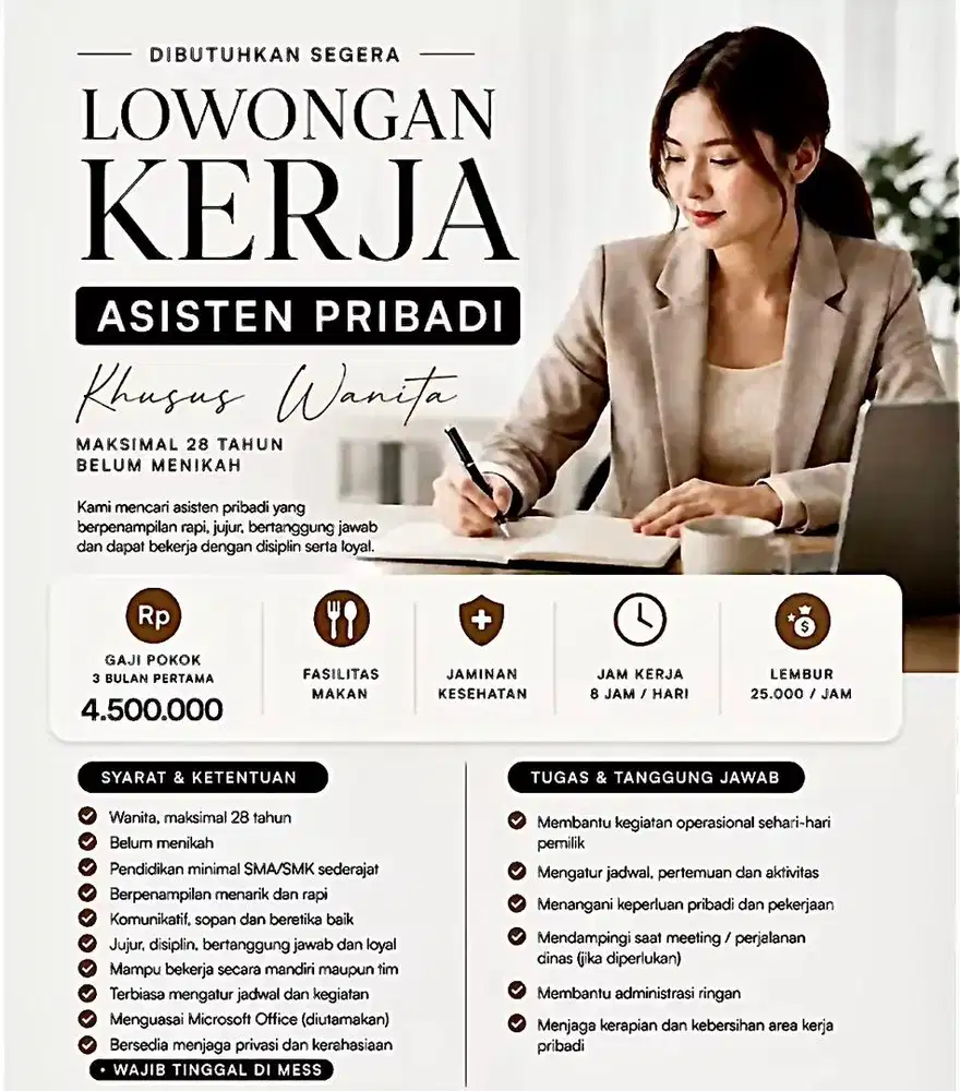 Loker Admin/Aspri Owner Khusus Wanita