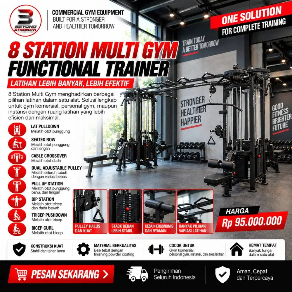️ JUAL 8 STATION MULTI GYM SURABAYA | ALAT FITNESS KOMERSIAL MULTIFU