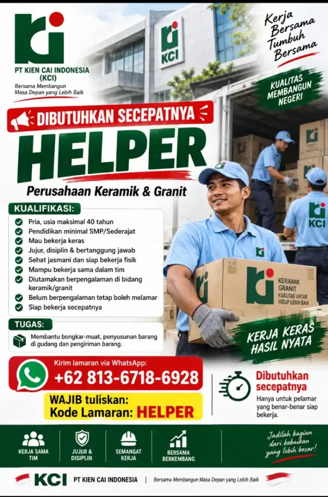 Dibutuhkan segera Team Helper / Pengiriman