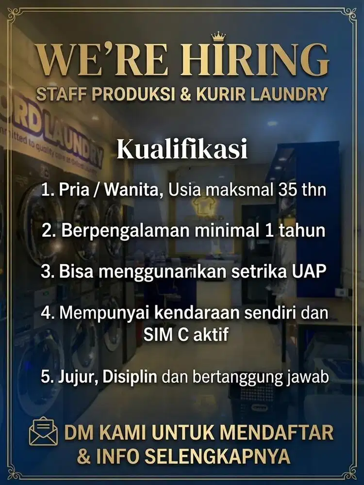 LOKER STAFF LAUNDRY PRODUKSI & KURIR