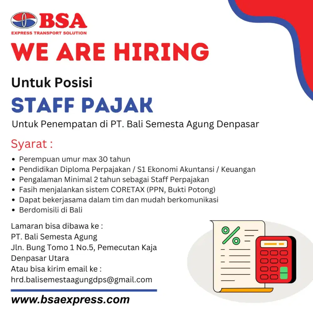 Staff Pajak PT. Bali Semesta Agung