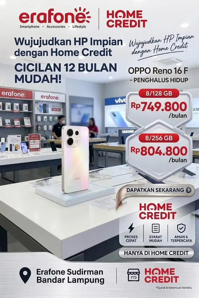 Oppo Reno 16 F promo spesial cicilan dengan home credit