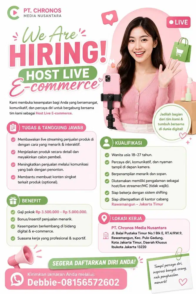 LOWONGAN KERJA – HOST LIVE E-COMMERCE (PRODUK FASHION) LOKER JAKARTA
