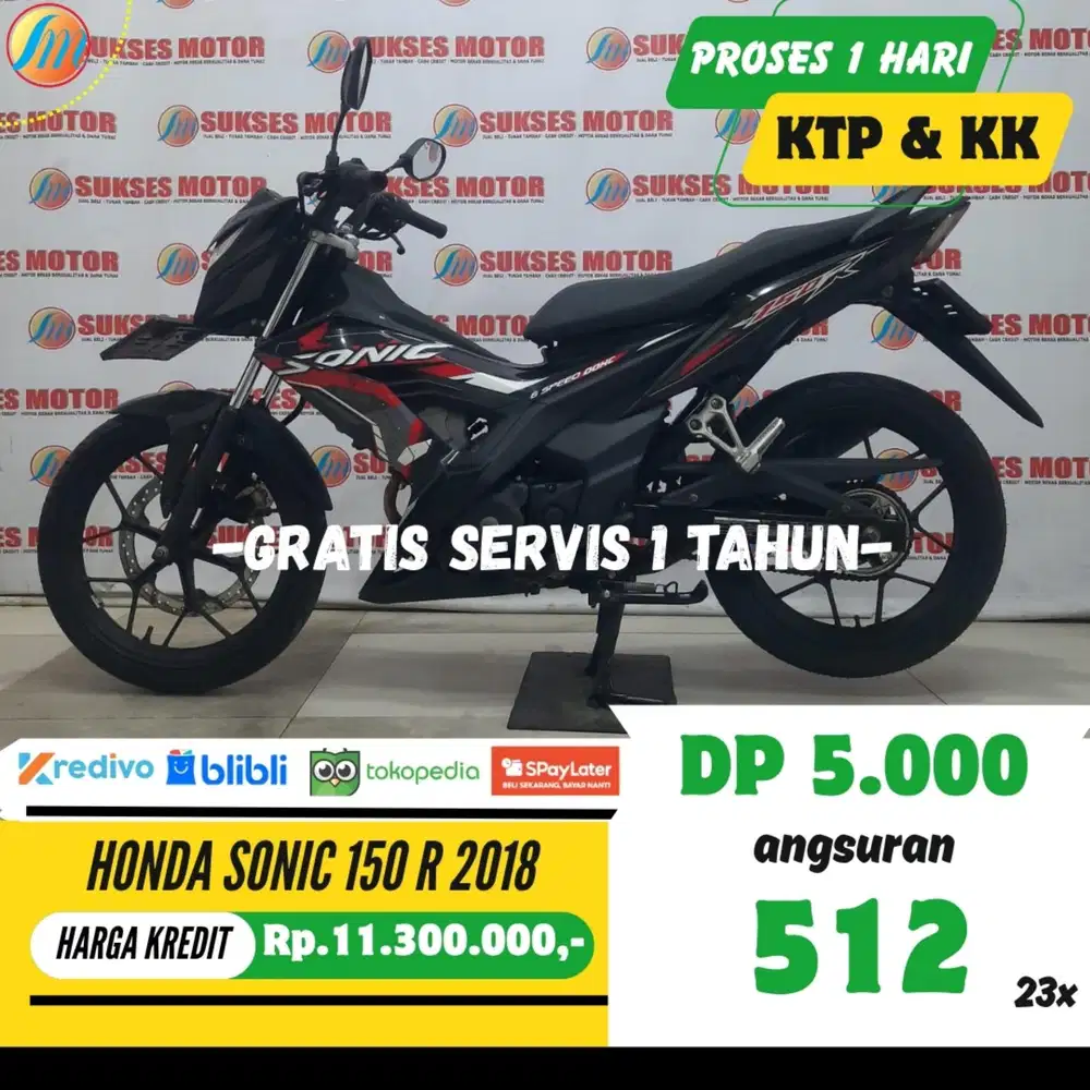HONDA SONIC 150 R 2018 JUAL CEPAT CASH/KREDIT BERGARANSI PAJAK ON