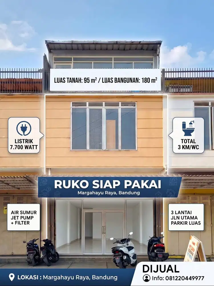 Ruko 3 Lantai Siap Pakai di Jalan Utama Metro Margahayu Raya