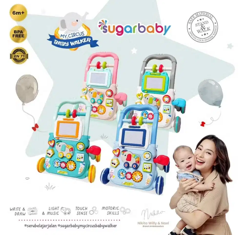 Sugar Baby My Circus Push Walker / Mainan Dorong Bayi - Blue