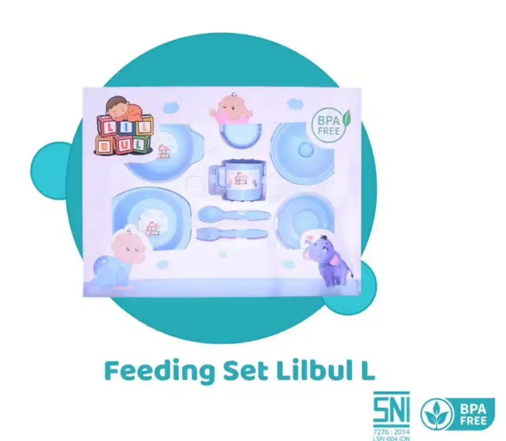 Peralatan Makan Bayi LILBUL Feeding Set Lengkap Besar - Biru / MPASI