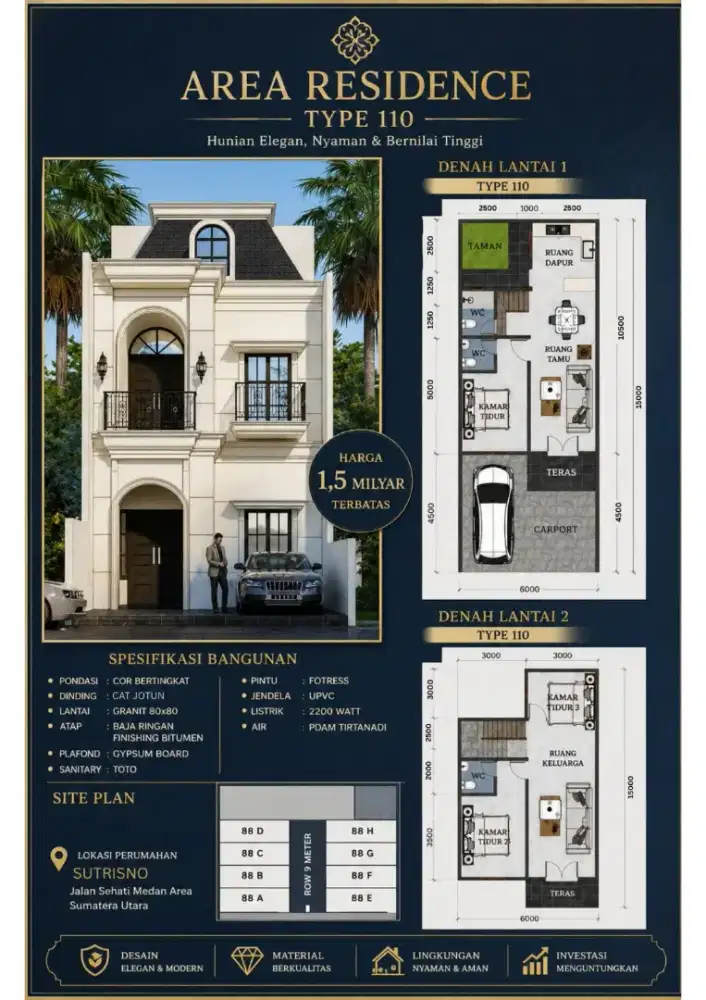 Dijual Cepat Rumah Mewah 2 Lantai Lokasi Dekat Medan Area
