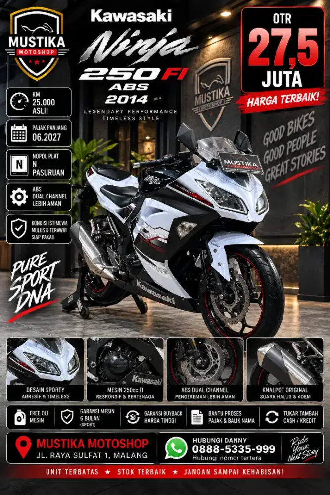 Km 25rb asli‼️Kawasaki Ninja 250 FI 2014 ABS. DANNY Mustika Sulfat