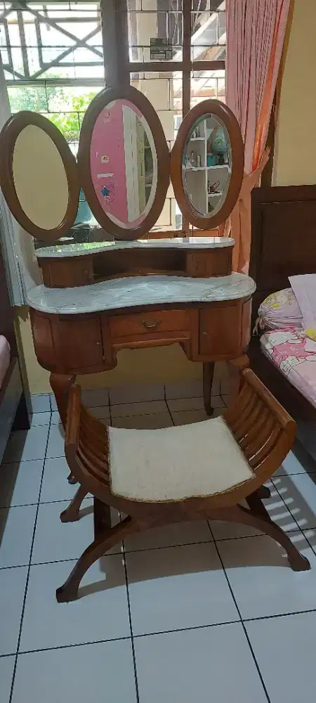 jual set meja rias cermin mewah antik marmer jati tua bekas preloved 