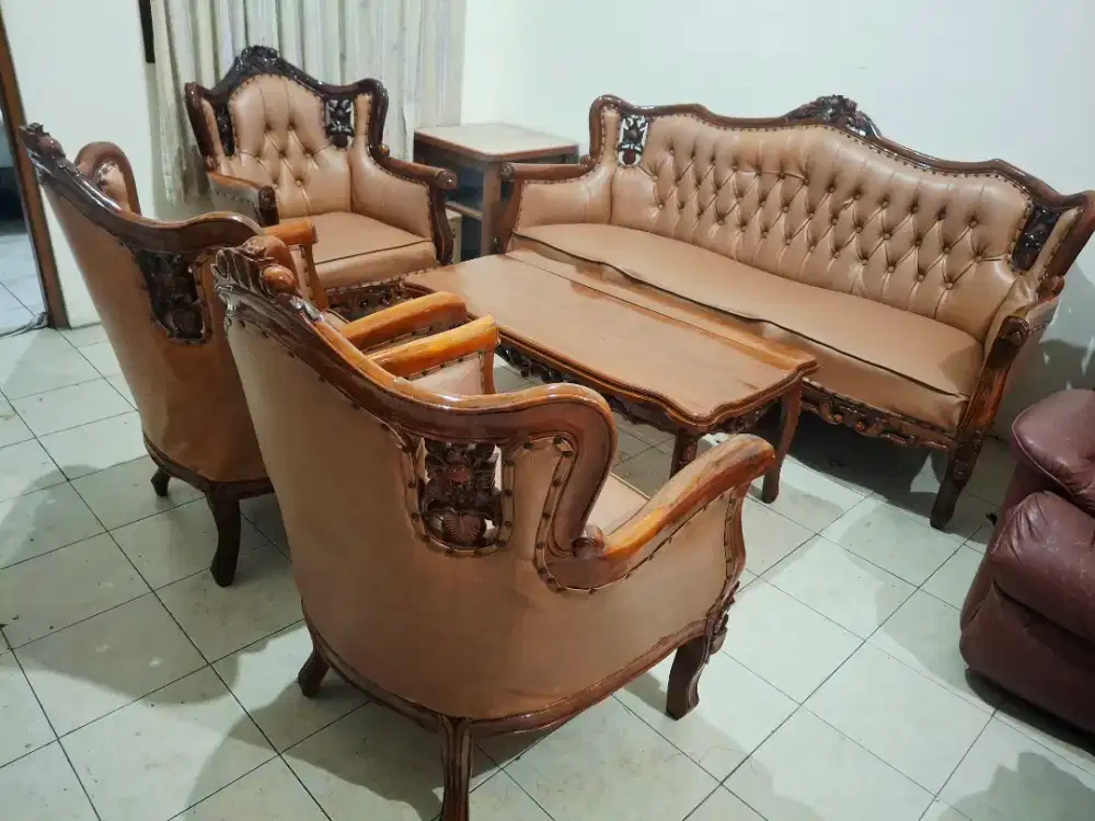 Kursi Tamu Jati Set Sofa Bangku Meja Ruang Kayu Ukir Antik Klasik 3111