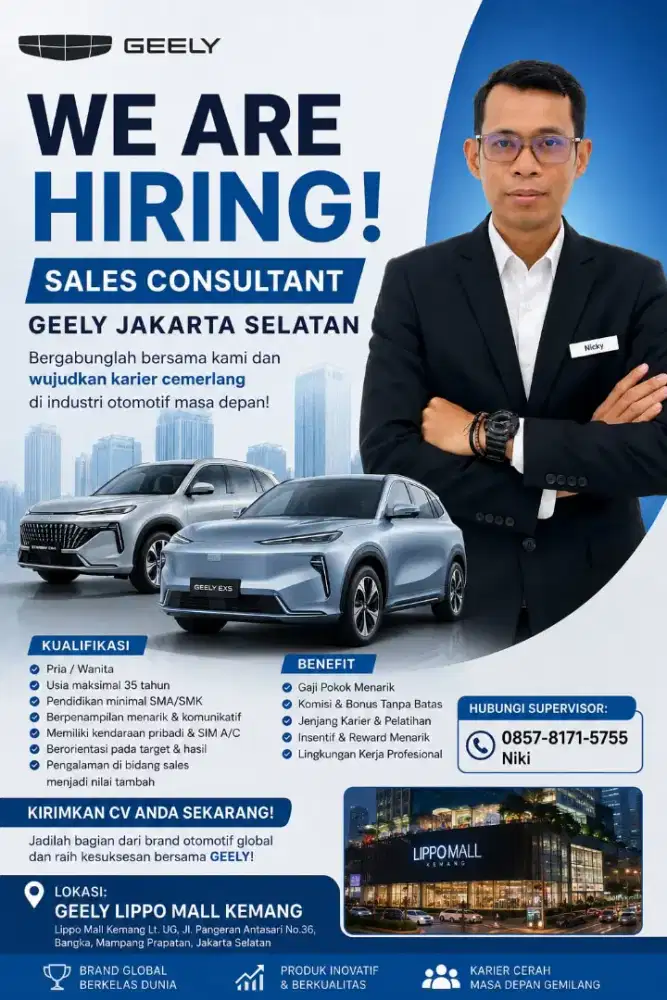 Lowongan Sales Consultant Mobil - Geely Jakarta Selatan