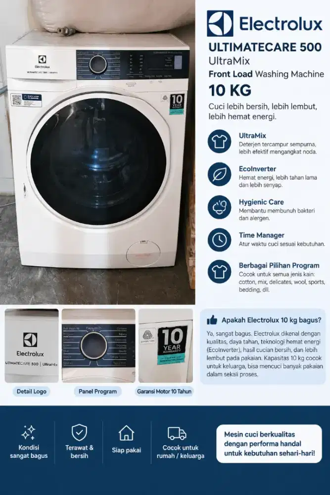 Dijual Mesin Cuci Elektrolux UltimateCare 500 UltraMix 10kg Front Load