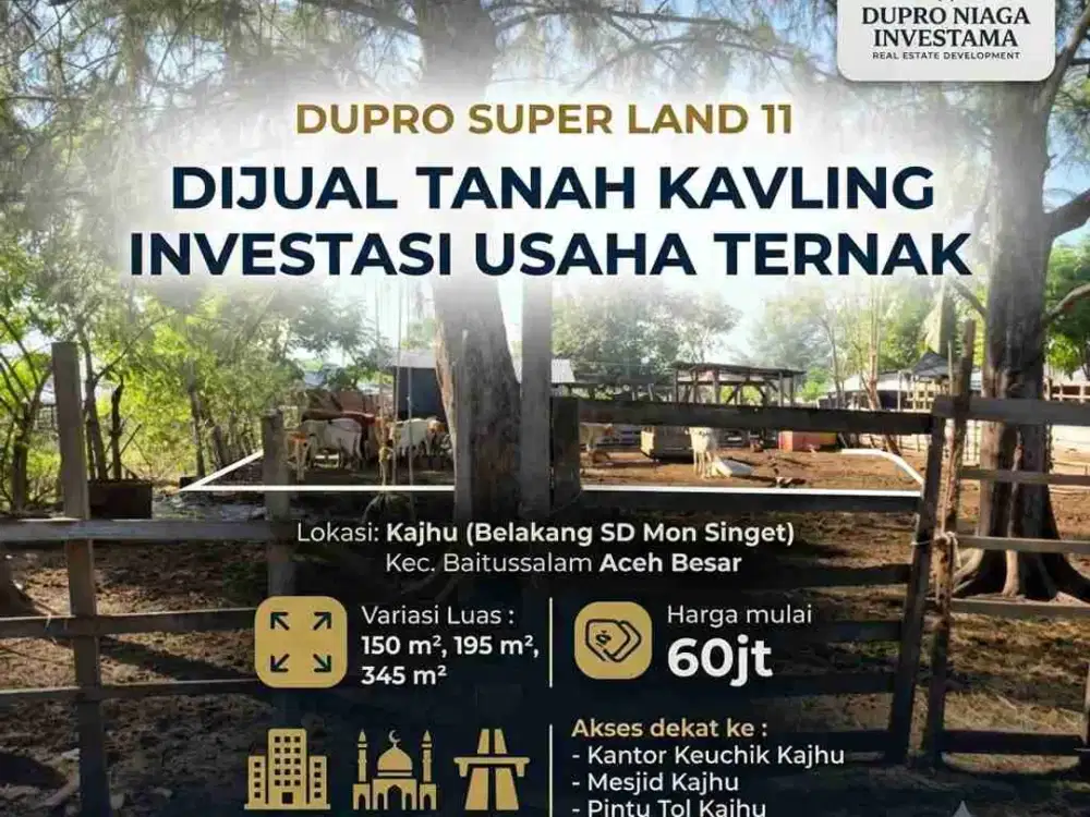 Tanah dijual Untuk Lahan Peternakan Luas 150 m Harga mulai 60juta Lokasi Kajhu Aceh Besar