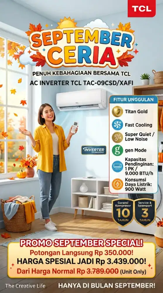 Promo AC inverter TCL 1pk - 2pk