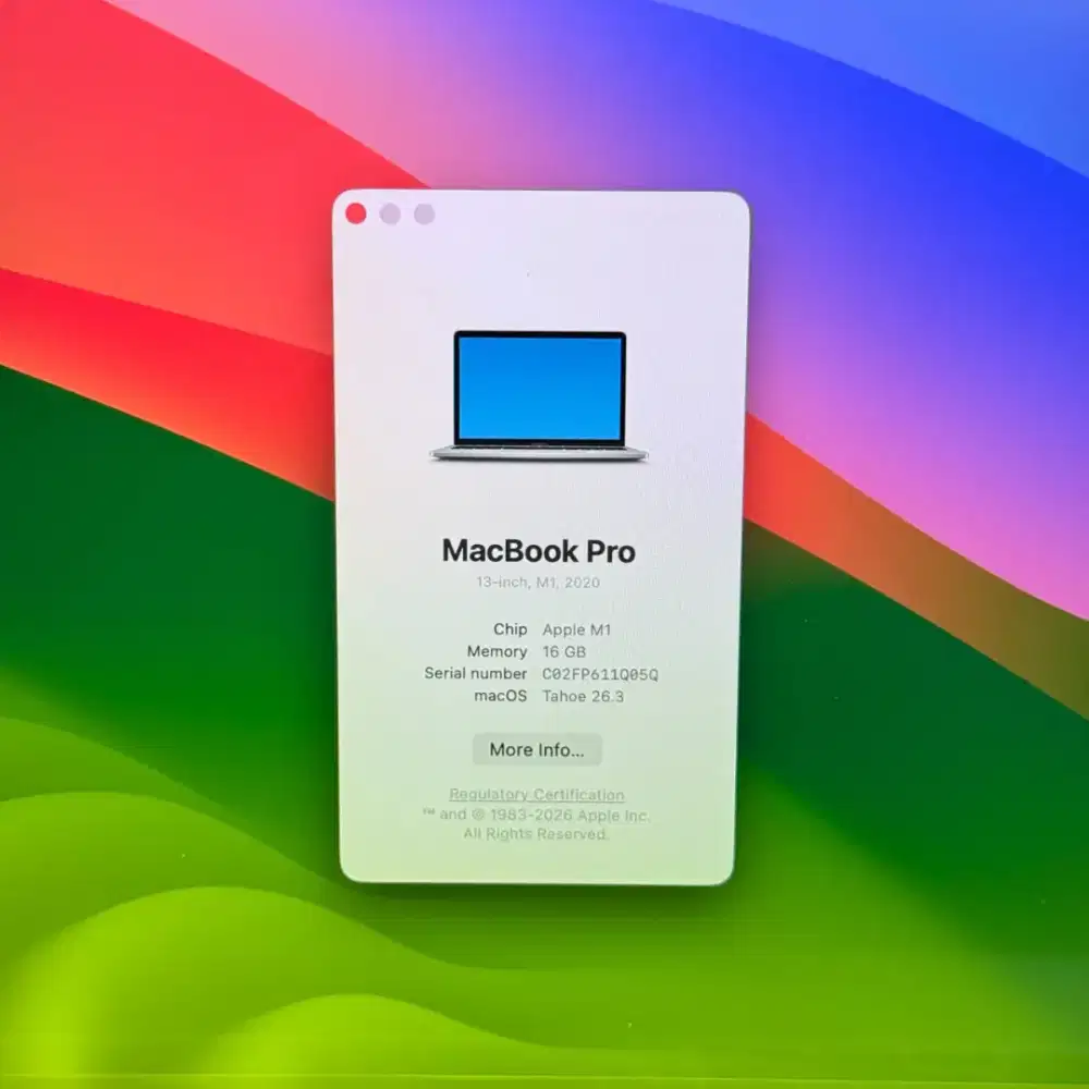 Macbook Pro M1 Layar 13 inch Ram 16 Ssd 256 Silver ws bawah