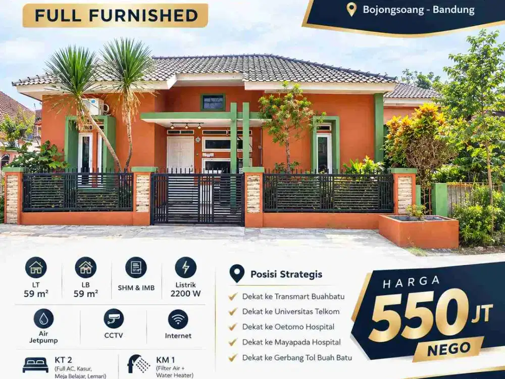Dijual cepat rumah Full Furnished 500 Jutaan di Komplek GBA, Bojongsoang dekat Kampus Telkom