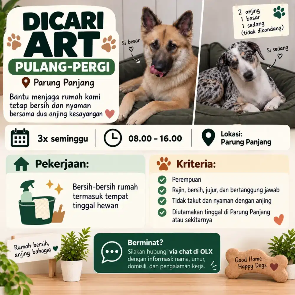 Dibutuhkan ART Pulang Pergi Parung Panjann