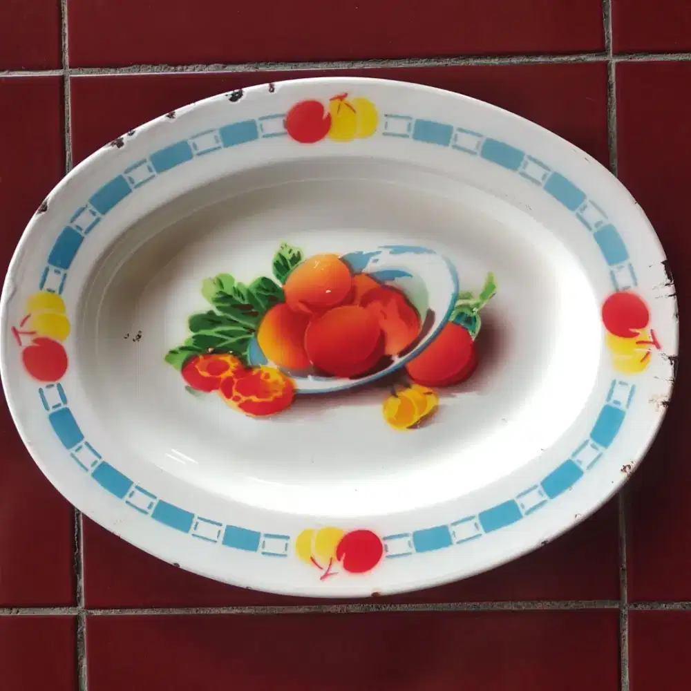 Piring panjang lonjong lodor kaleng seng enamel jadul lawas antik#2