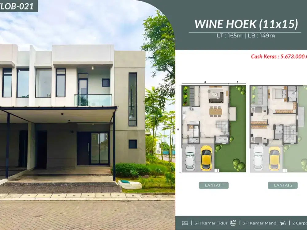 Rumah Hoek Mewah 2 Lantai Tipe Wine Cluster Florida PIK 2