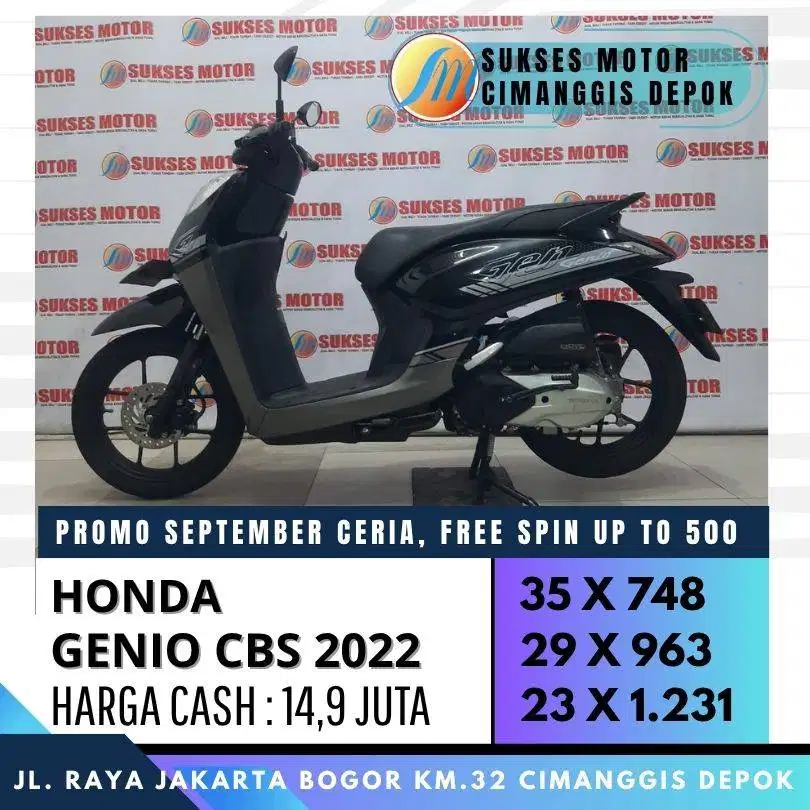 GENIO CBS 2022 FREE BBN KTP DEPOK UNIT MULUS BERGARANSI