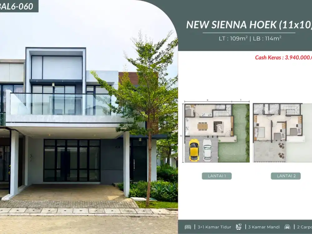 Rumah Hoek Baru 2 Lantai Tipe New Sienna 109/114 - Cluster Baltimore, Rumah Milenial PIK 2