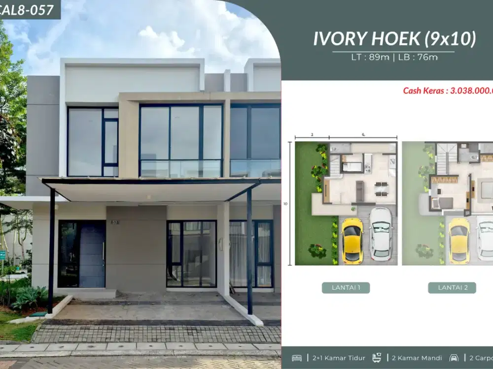 Rumah Hoek 2 Lantai Tipe Ivory 89/76 - Cluster California PIK 2
