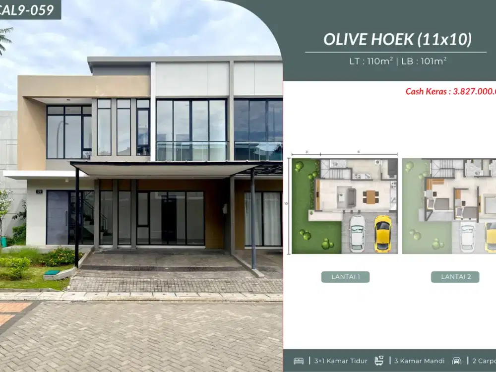 Rumah Hoek Besar 2 Lantai Tipe Olive Cluster California PIK 2
