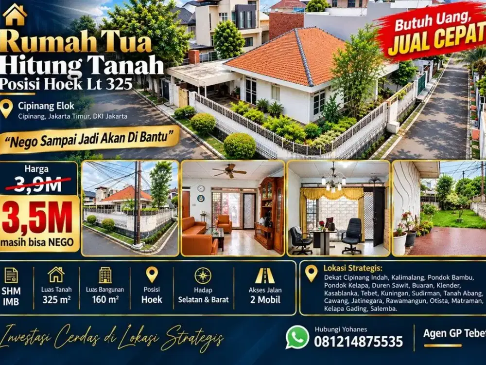 Rumah Hitung Tanah Posisi Hoek Lt 325 Cipinang Elok dekat Rawamangun