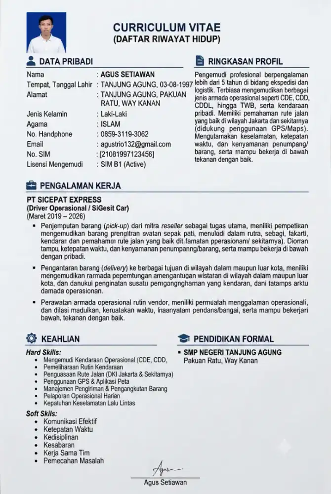 Mencari pekerjaan ( DRIVER ) Operasional atau pribadi
