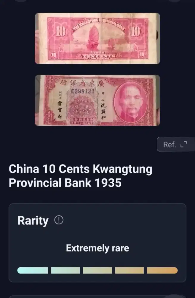 Uang kertas lama cina kwantong 10cent 1935