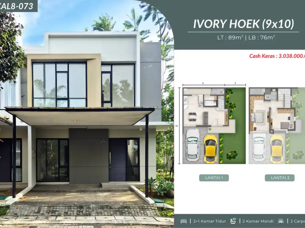 Rumah Hoek 2 Lantai Tipe Ivory 89/76 - Cluster California PIK 2