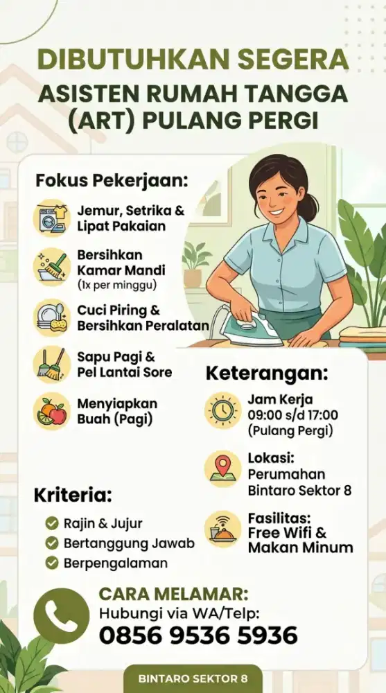 Dibutuhkan asiten rumah tangga