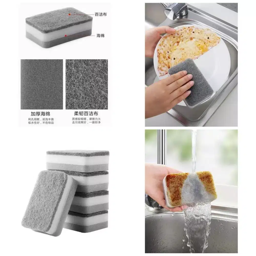 Spons Cuci Piring Dua Sisi dengan Scouring Pad dan Sponge