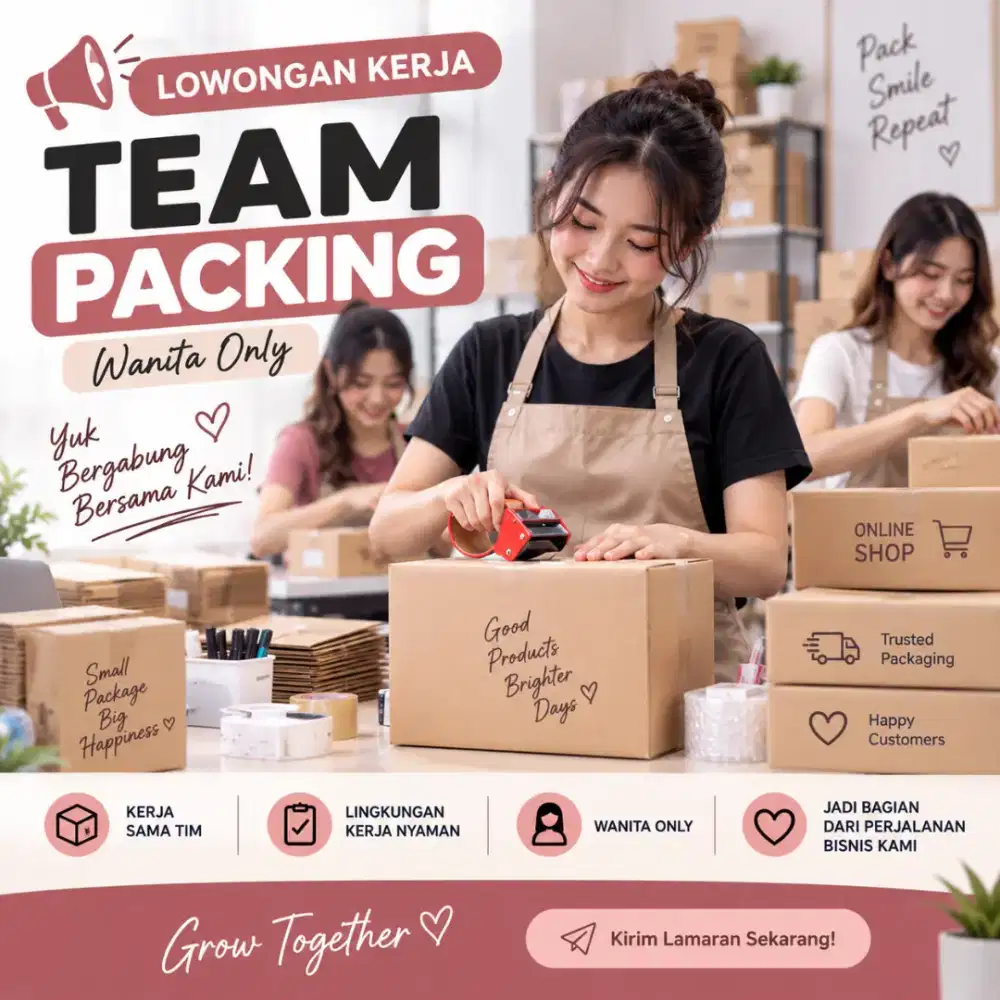Dibutuhkan segera WE’RE HIRING – TIM PACKING ONLINE SHOP SURABAYA