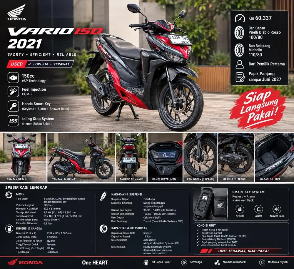 Honda Vario 150 2021 | Pemilik Pertama | Pajak Juni 2027